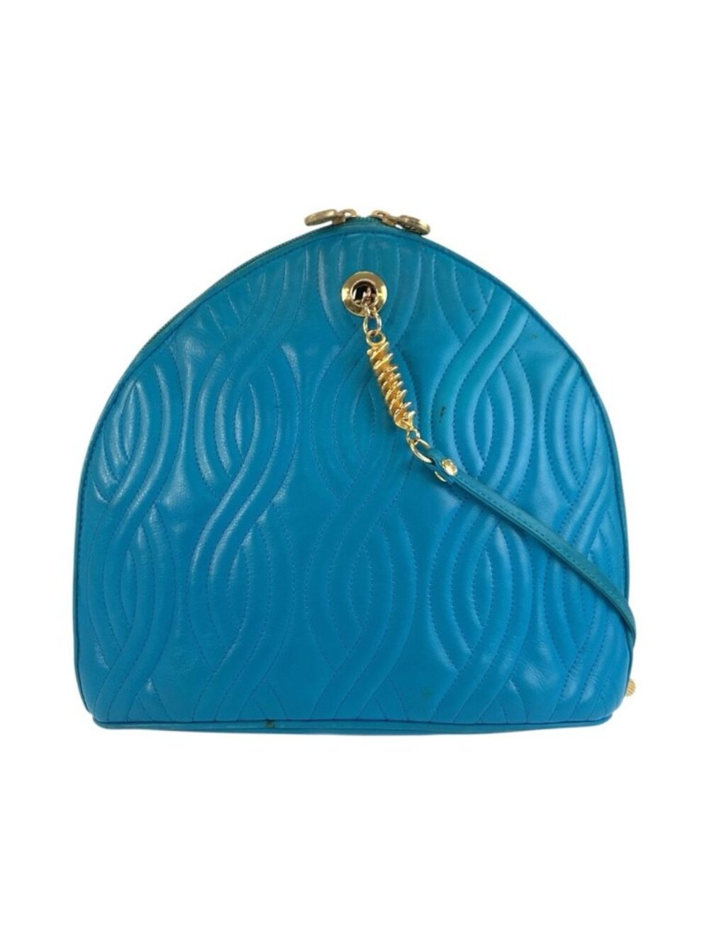 Fendi Vintage Pasta Macaroni Blue Gold Leather Shoulder Bag Pochette